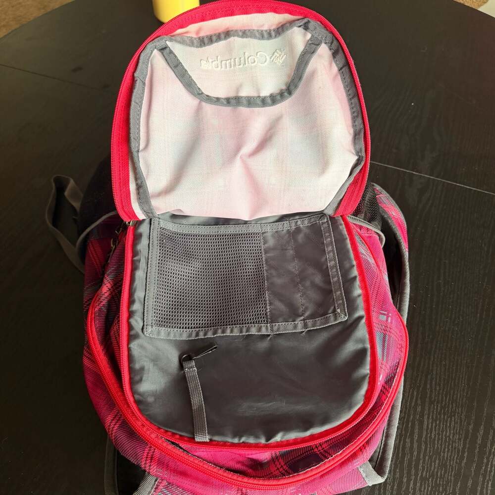 Columbia Beacon Daypack Backpack Pink Plaid Check School Hiking - Picture 5 of 9